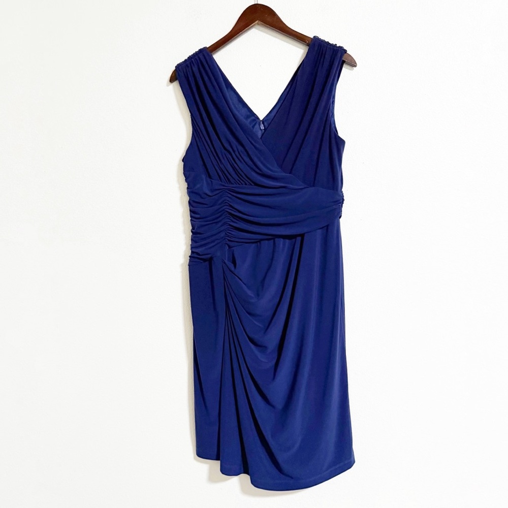Adrianna Papell Ruched V Neck Stretch Knit Dress